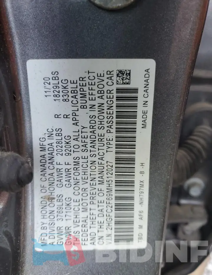 2HGFC2F69MH512027 Photo# 13