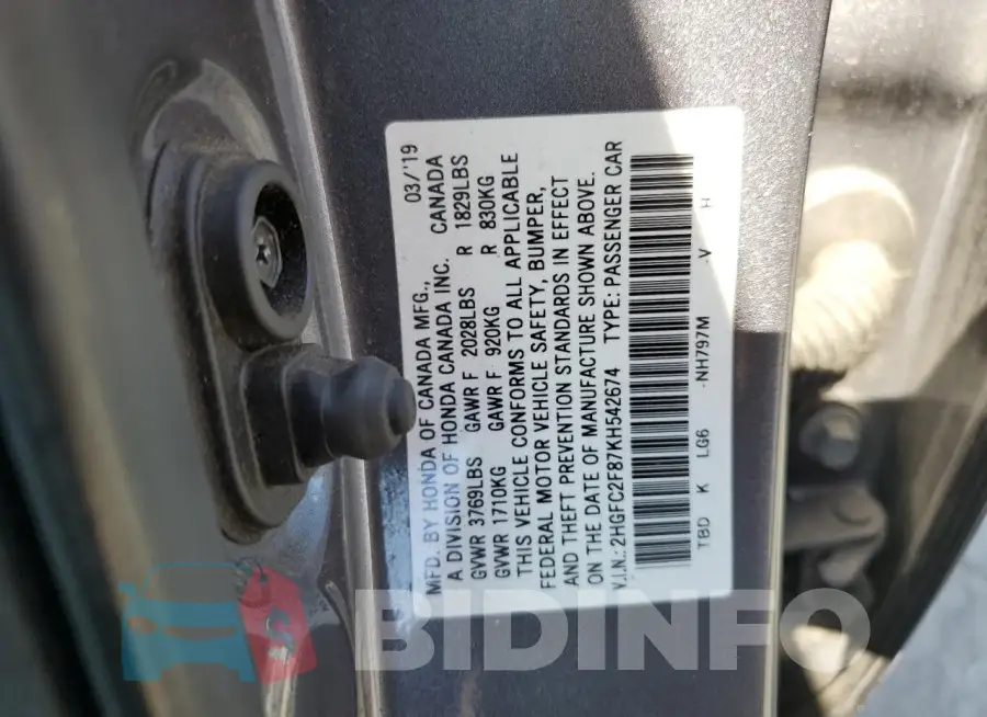 2HGFC2F87KH542674 Photo# 13