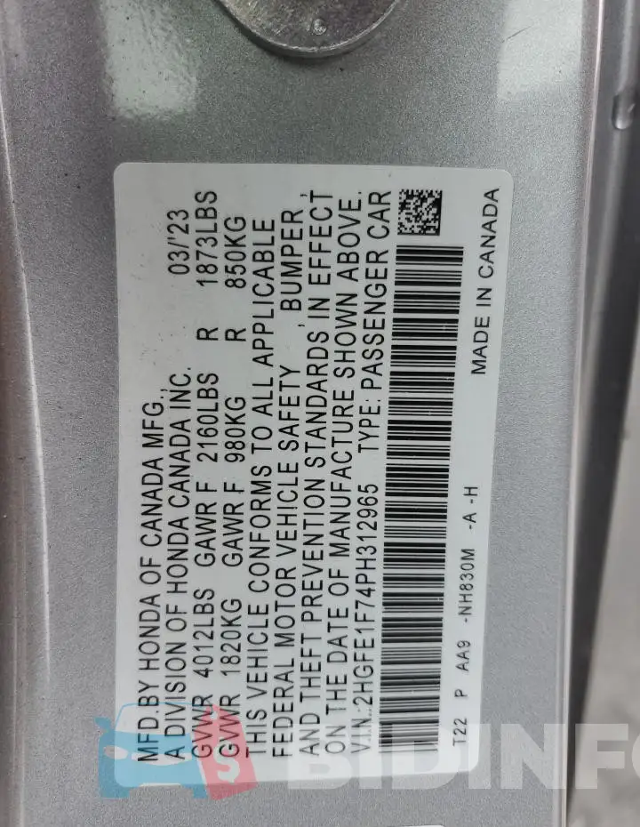 2HGFE1F74PH312965 Photo# 12