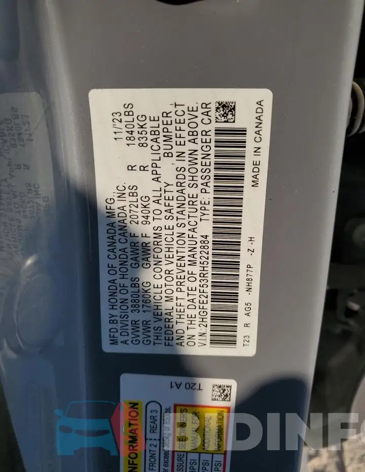 2HGFE2F53RH522884 Photo# 12