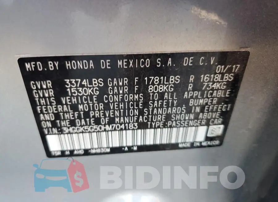 3HGGK5G50HM704183 Photo# 12