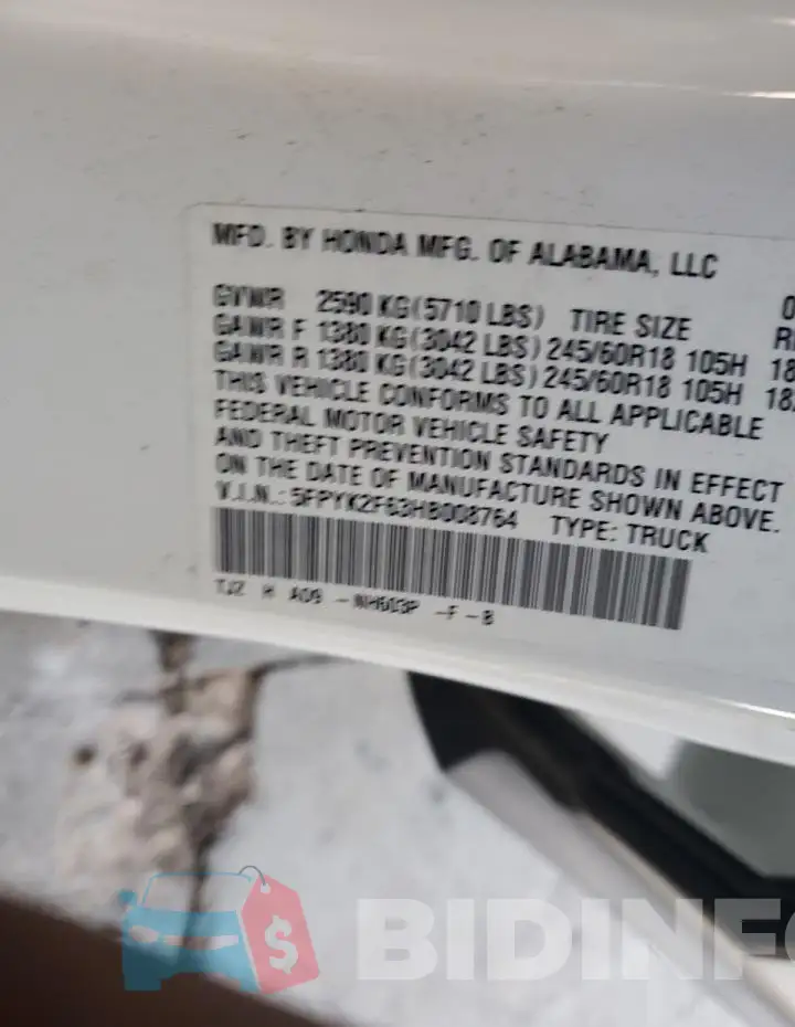 5FPYK2F63HB008764 Photo# 12