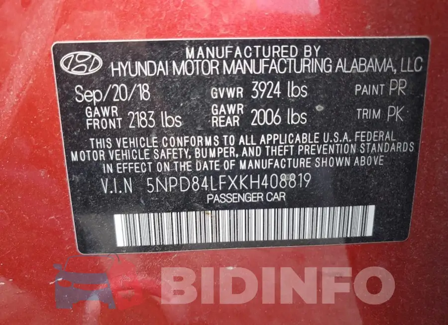 5NPD84LFXKH408819 Photo# 12