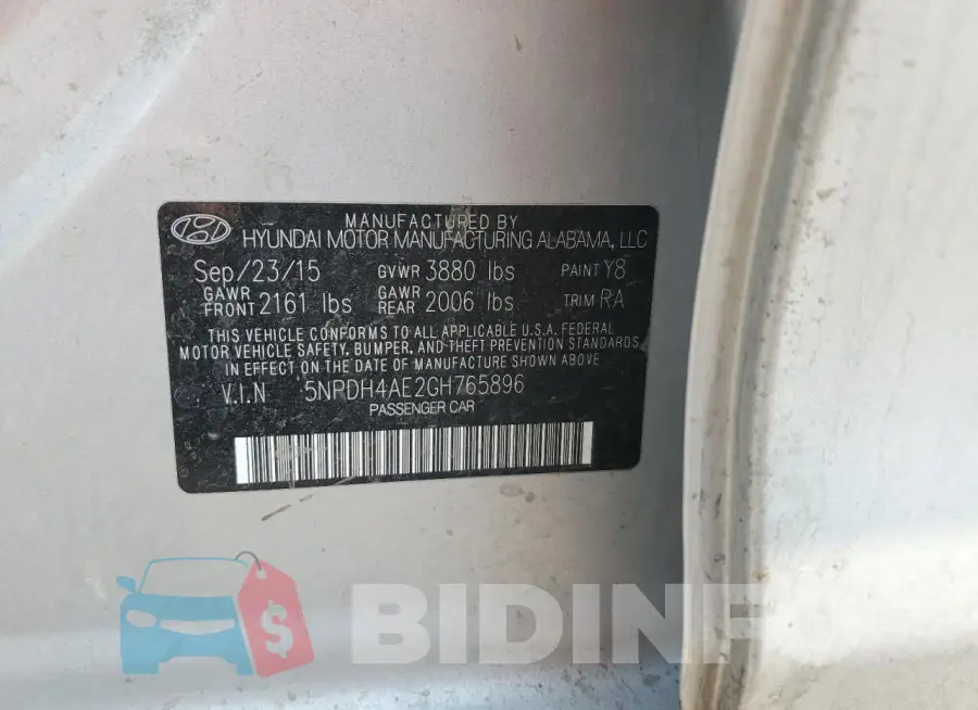 5NPDH4AE2GH765896 Photo# 12