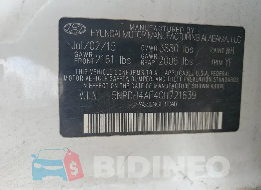 5NPDH4AE4GH721639 Photo# 12