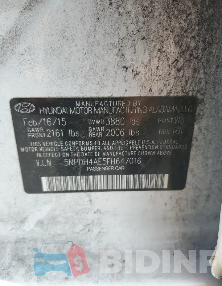 5NPDH4AE5FH647016 Photo# 12