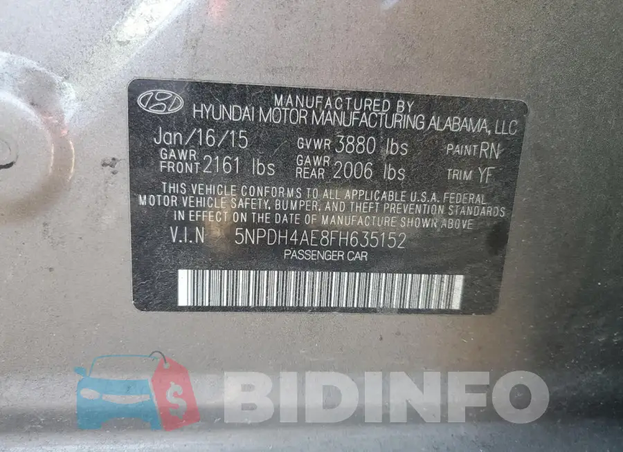 5NPDH4AE8FH635152 Photo# 12