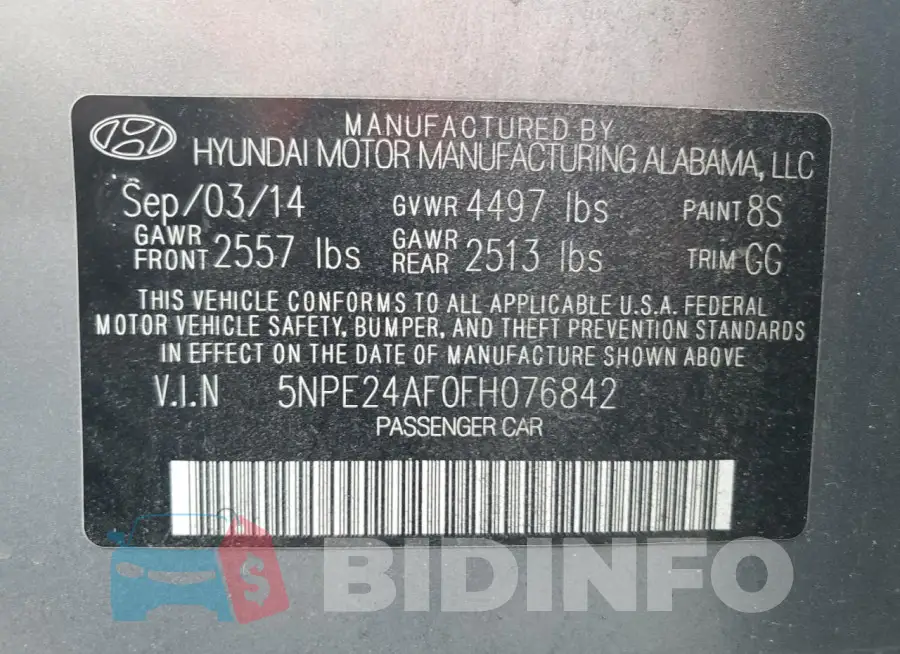 5NPE24AF0FH076842 Photo# 12