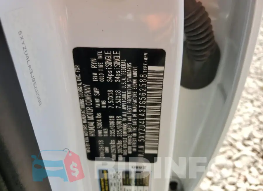 5XYZU4LA3JG562588 Photo# 12