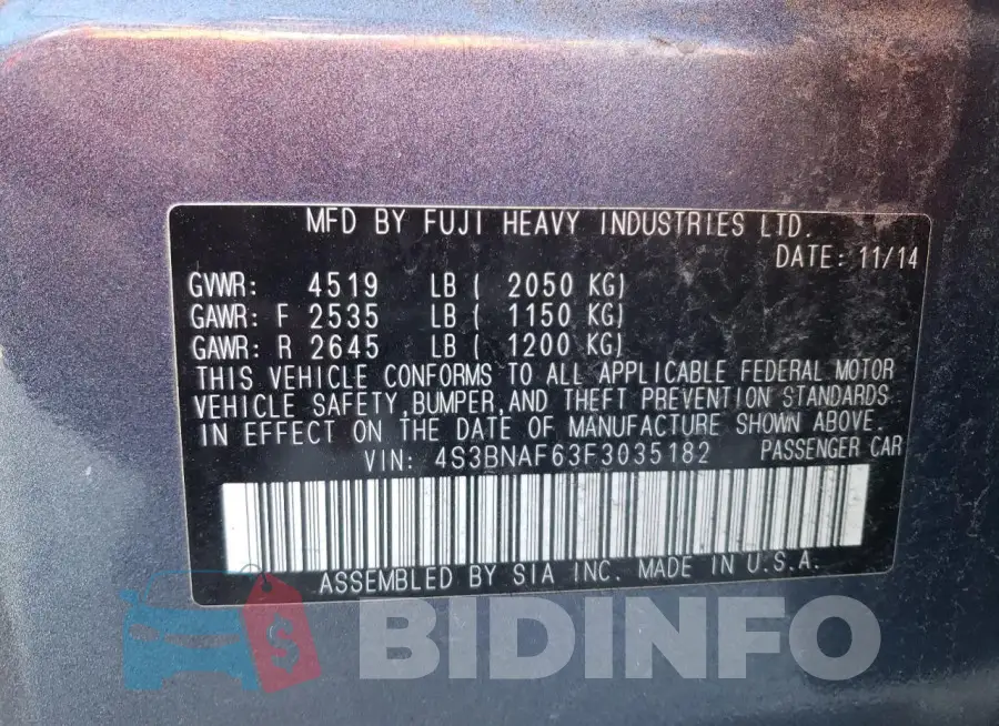 4S3BNAF63F3035182 Photo# 12