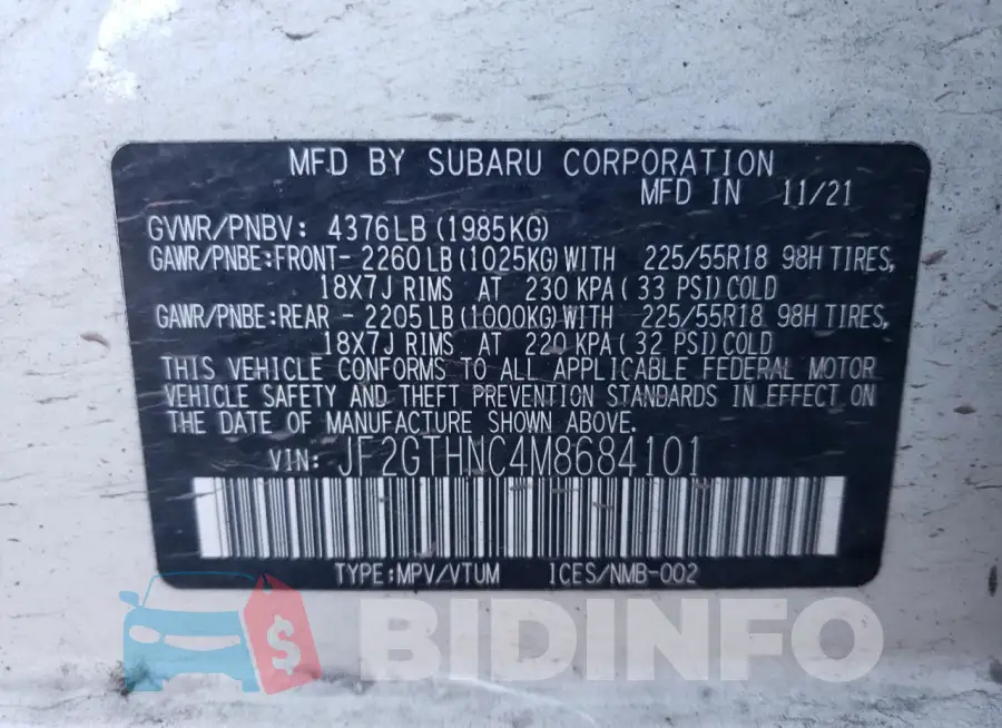 JF2GTHNC4M8684101 Photo# 13