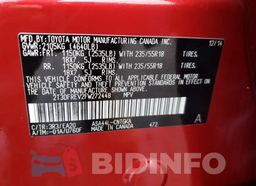2T3DFREV2FW272448 Photo# 13