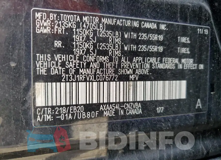 2T3J1RFVXLC076772 Photo# 12