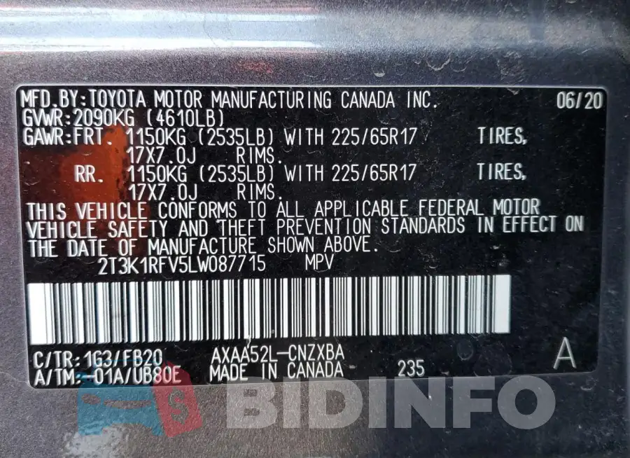 2T3K1RFV5LW087715 Photo# 13