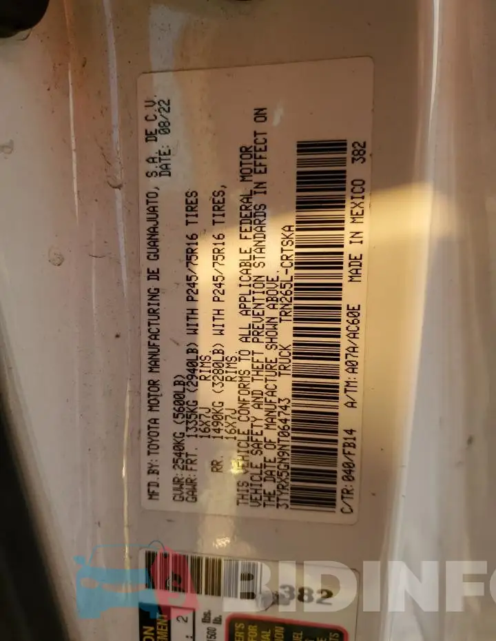 3TYRX5GN9NT064743 Photo# 12