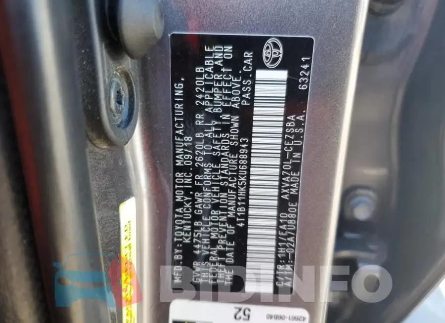 4T1B11HK5KU688943 Photo# 12
