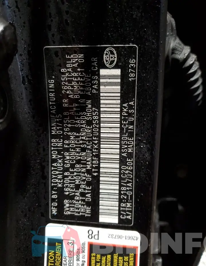 4T1BF1FK4FU025857 Photo# 12