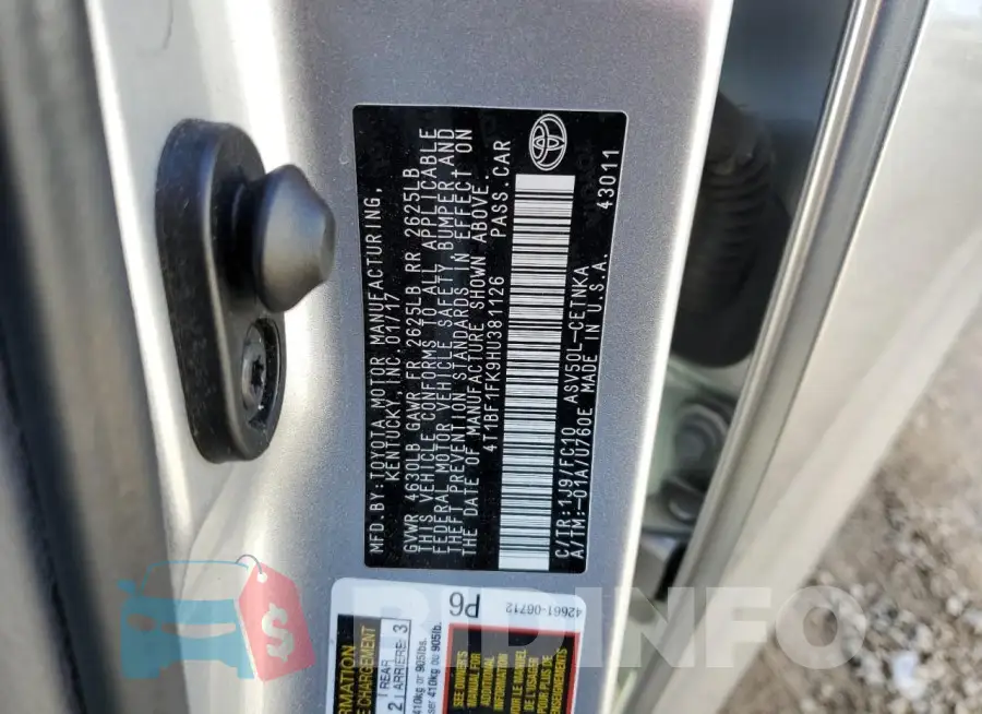 4T1BF1FK9HU381126 Photo# 12