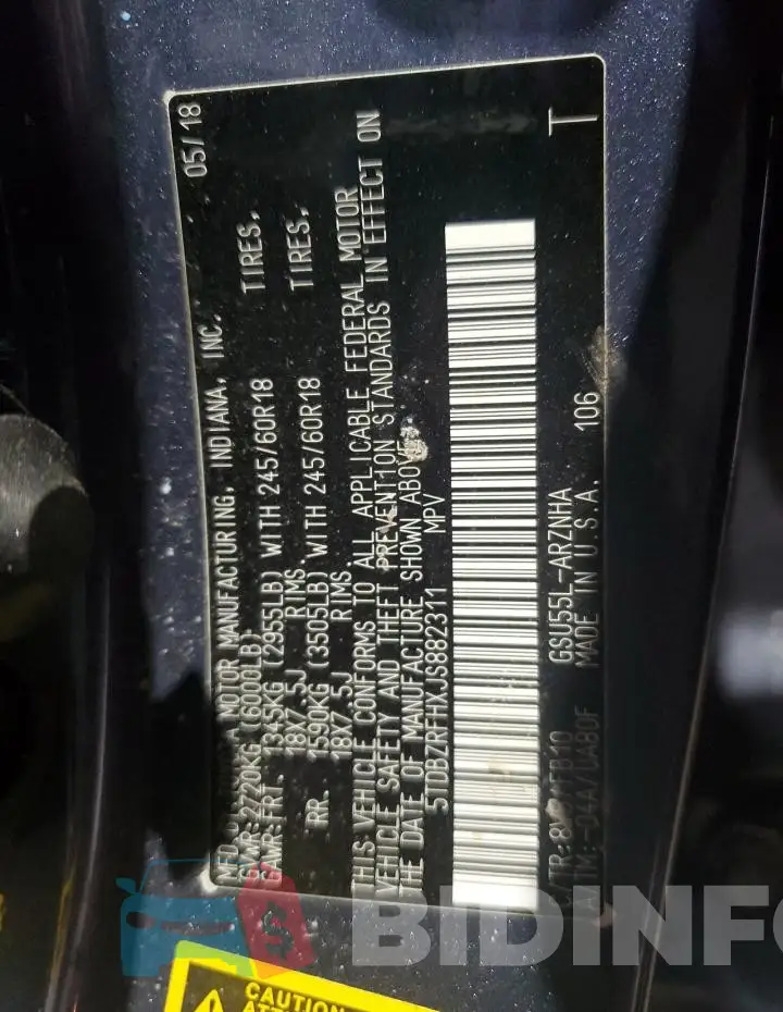 5TDBZRFHXJS882311 Photo# 14