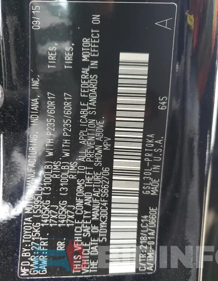 5TDYK3DC4FS662706 Photo# 13