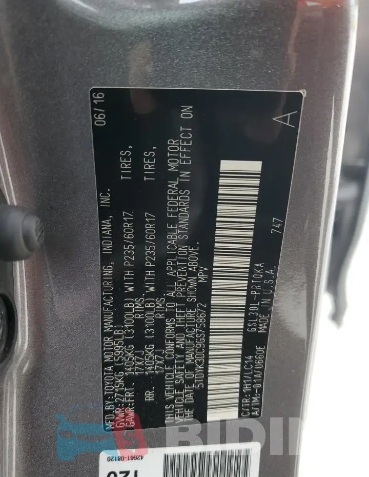 5TDYK3DC9GS758672 Photo# 13