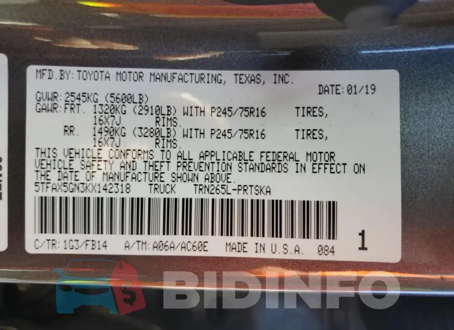5TFAX5GN3KX142318 Photo# 13