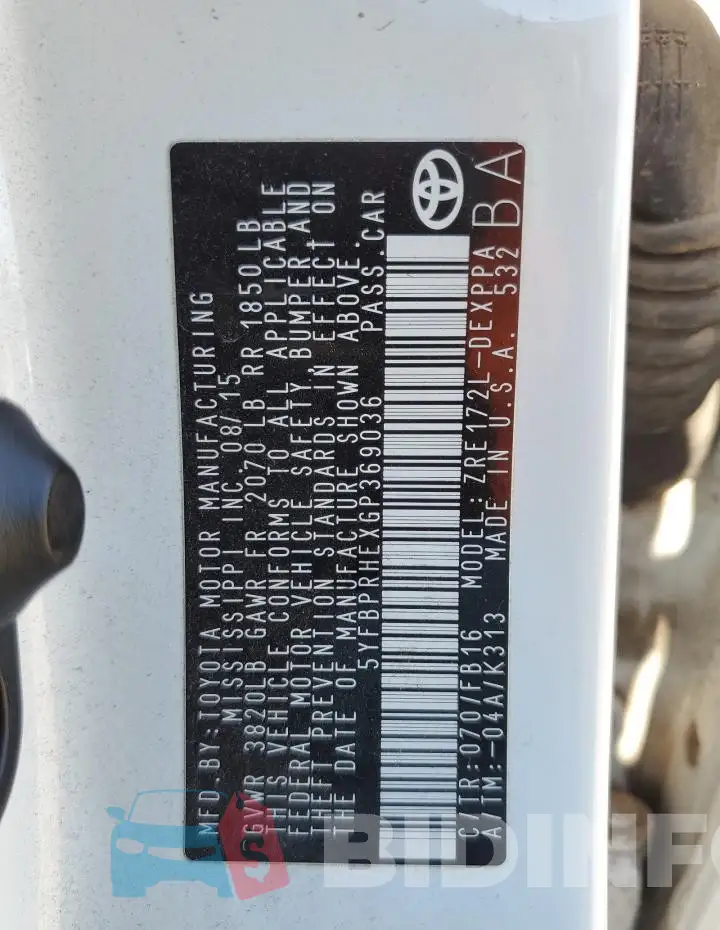 5YFBPRHEXGP369036 Photo# 12