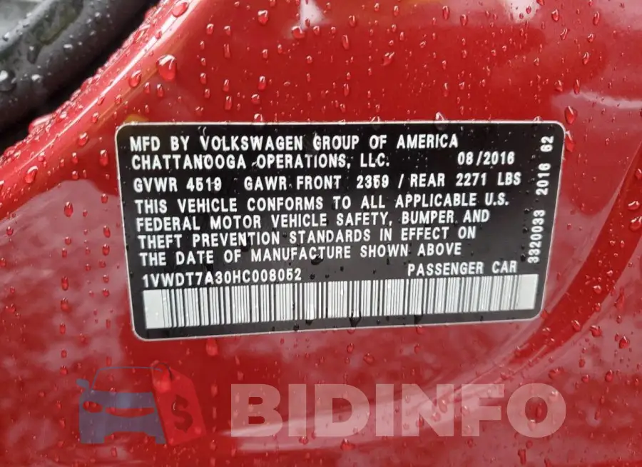 1VWDT7A30HC008052 Photo# 12