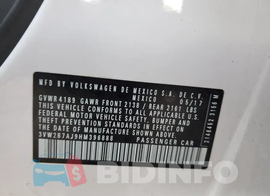 3VW2B7AJ9HM396888 Photo# 12