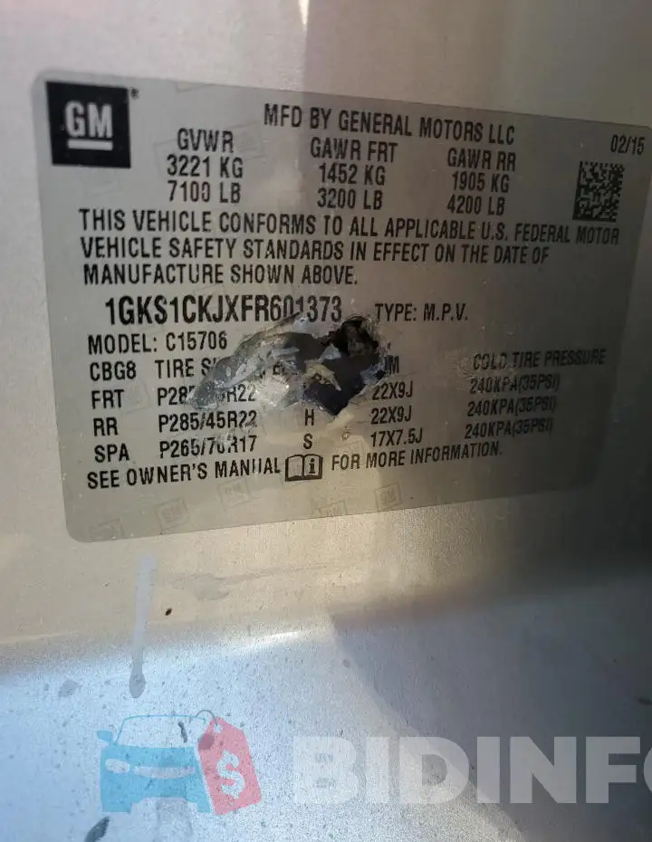 1GKS1CKJXFR601373 Photo# 13