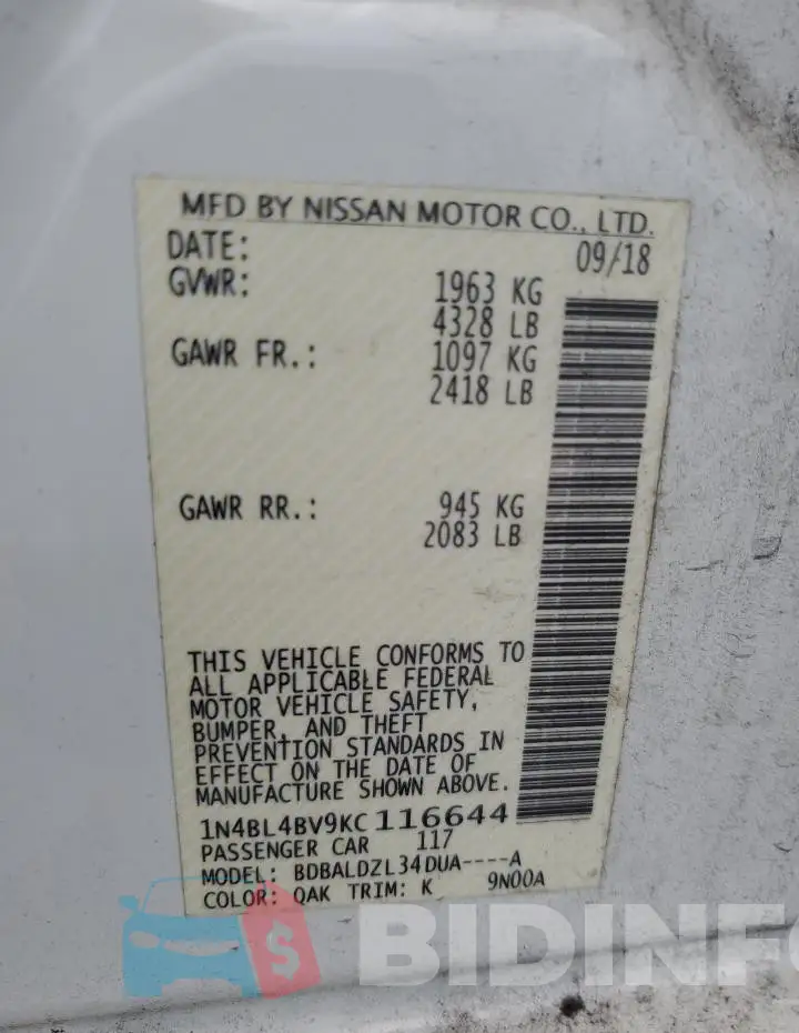 1N4BL4BV9KC116644 Photo# 12