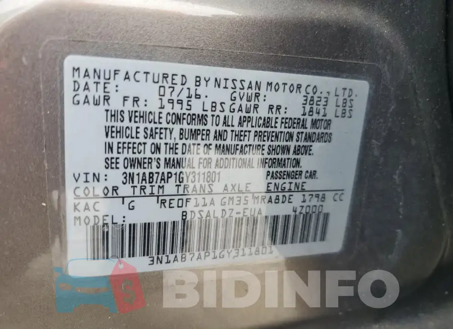 3N1AB7AP1GY311801 Photo# 12