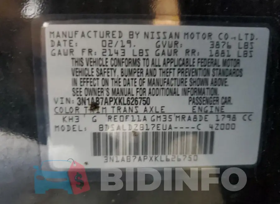 3N1AB7APXKL626750 Photo# 12
