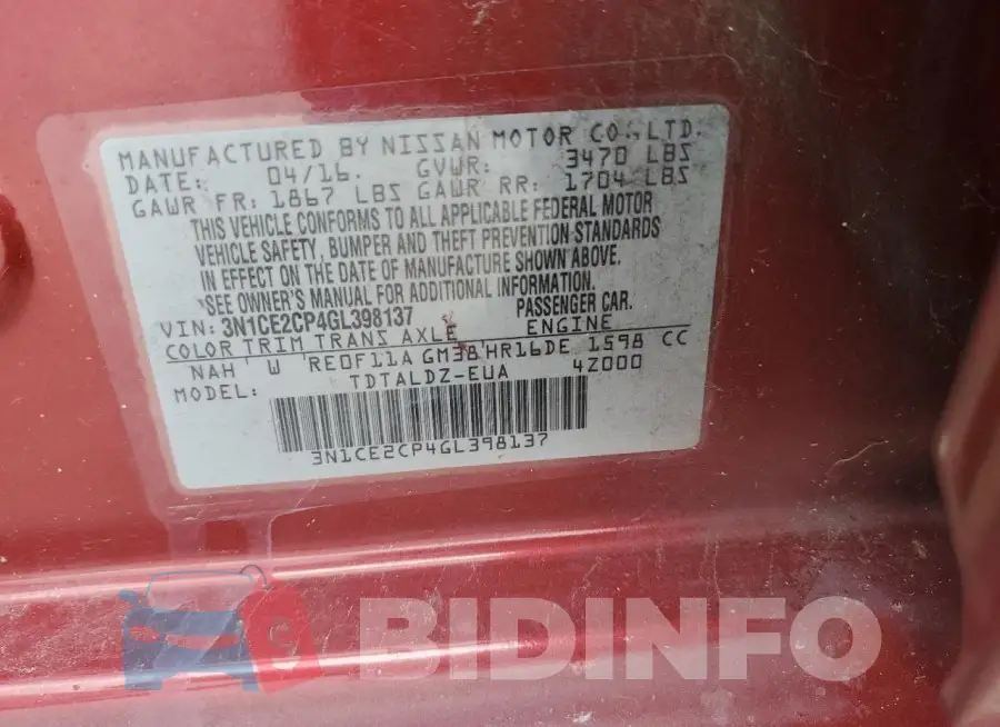 3N1CE2CP4GL398137 Photo# 12