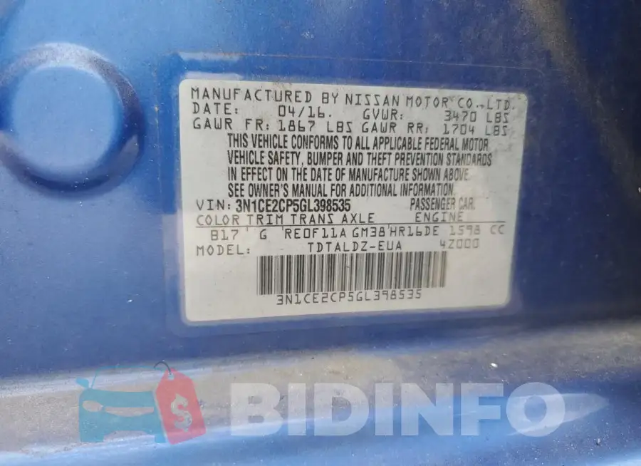 3N1CE2CP5GL398535 Photo# 12