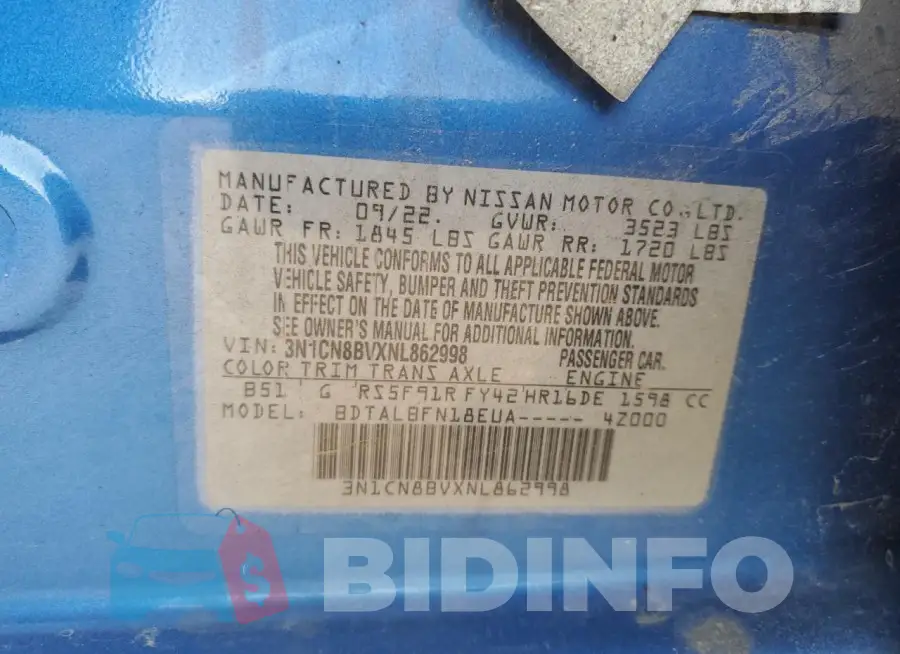 3N1CN8BVXNL862998 Photo# 12