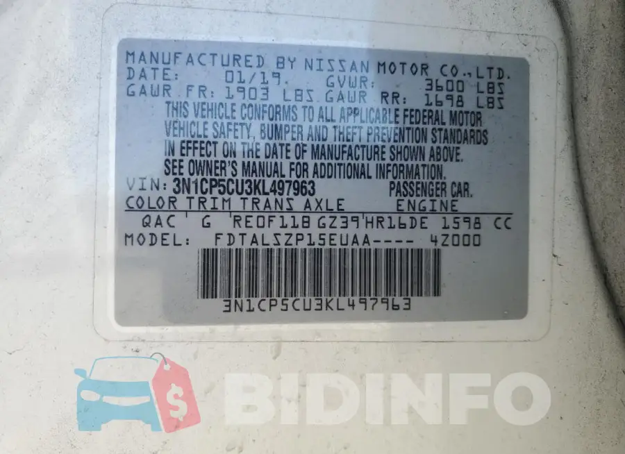 3N1CP5CU3KL497963 Photo# 14