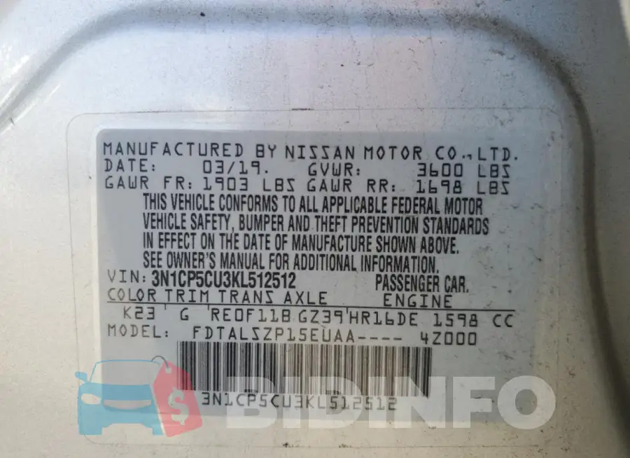 3N1CP5CU3KL512512 Photo# 13