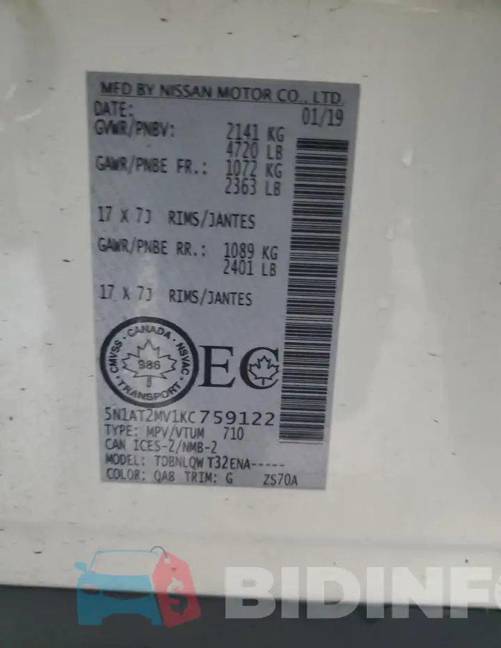 5N1AT2MV1KC759122 Photo# 13