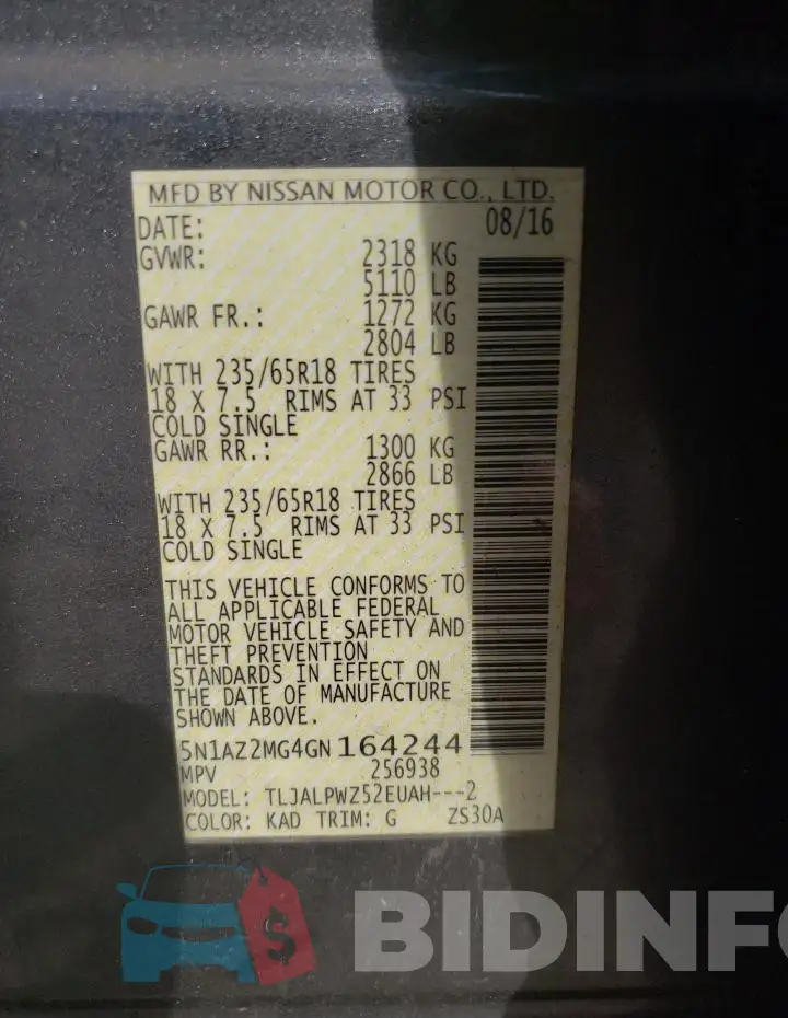 5N1AZ2MG4GN164244 Photo# 13