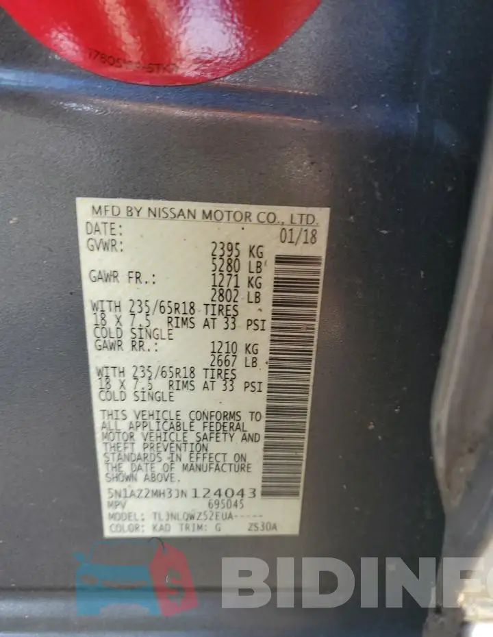 5N1AZ2MH3JN124043 Photo# 13