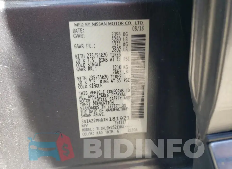 5N1AZ2MH6JN181921 Photo# 13
