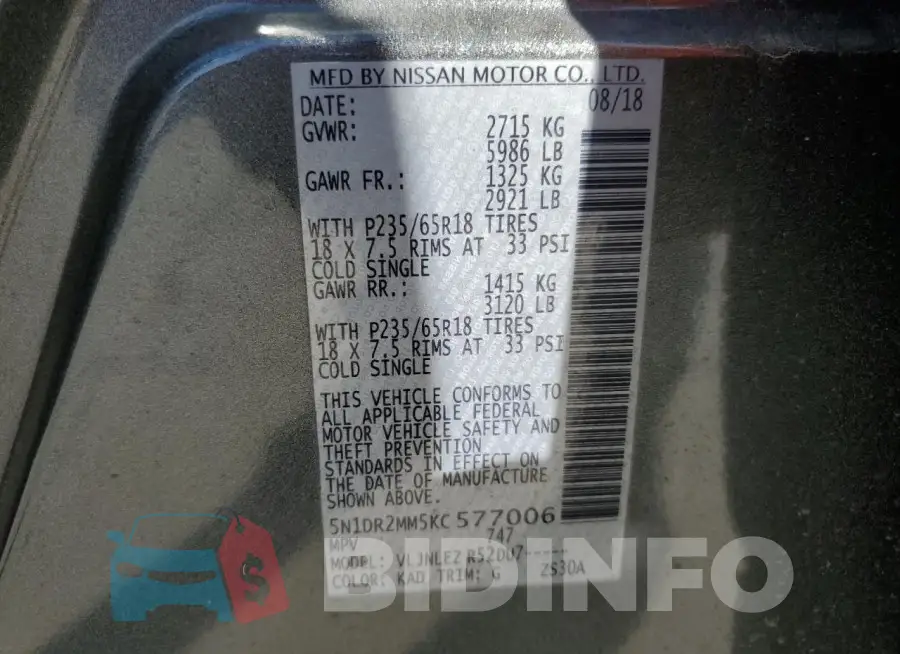 5N1DR2MM5KC577006 Photo# 13