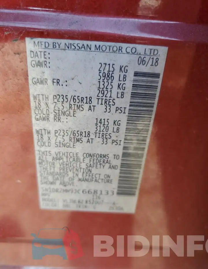 5N1DR2MM9JC668133 Photo# 14