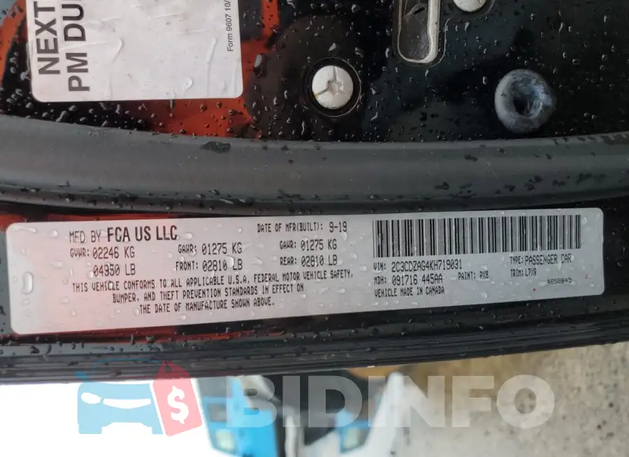 2C3CDZAG4KH719031 Photo# 12