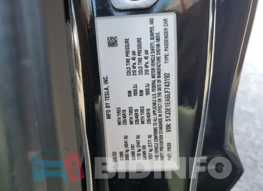 5YJ3E1EA6LF743192 Photo# 12