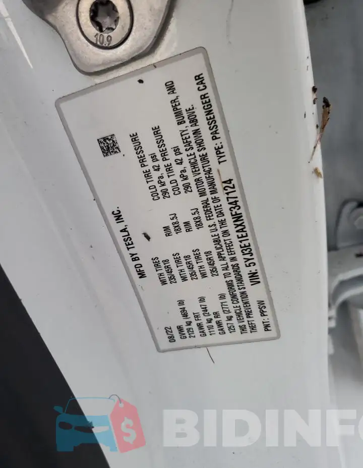 5YJ3E1EAXNF347124 Photo# 13