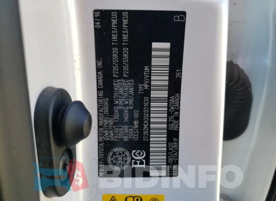 2T2BZMCA2GC031630 Photo# 14