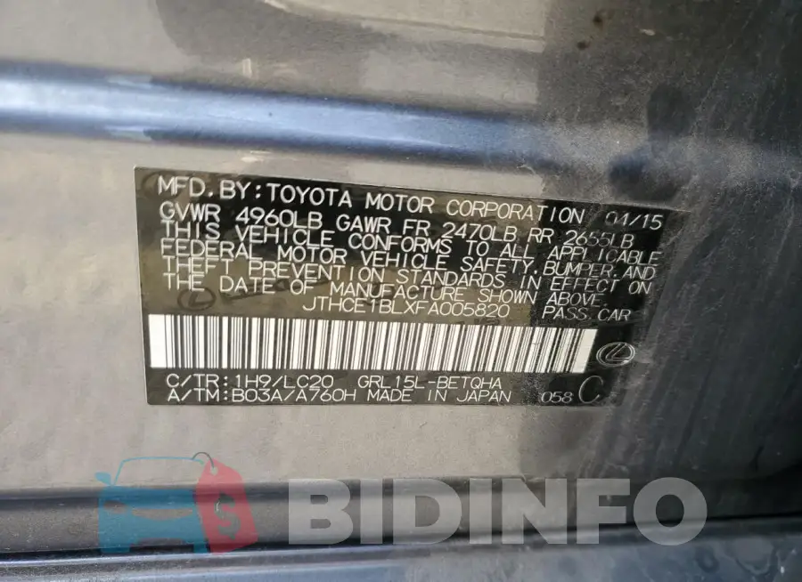 JTHCE1BLXFA005820 Photo# 12