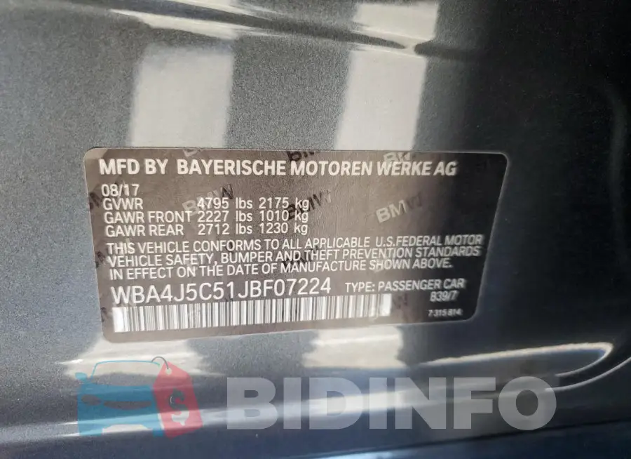 WBA4J5C51JBF07224 Photo# 13